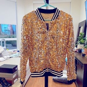 Gold sequin bomber jacket